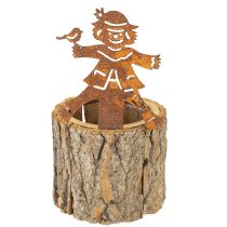 Artikel Blumentopf Holz mit Rinde Übertopf Vogelscheuche Metall Rost H24,5cm