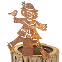 Artikel Blumentopf Holz mit Rinde Übertopf Vogelscheuche Metall Rost H24,5cm