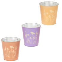 Artikel Blumentopf-Set rund aus Metall 12cm in Pastellfarben mit filigranem Blütenmotiv