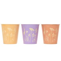 Artikel Metall-Übertopf 3er-Set Blumenmotiv in Pastellfarben 10 cm für Innenbereich