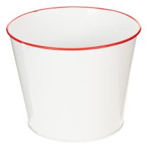 Artikel Blumentopf aus Metall Weiss mit Rotem Herz Ø18cm Höhe 13,5cm für Innenbereich