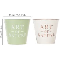 Artikel Übertopf-Set Art of Nature aus Metall, 15 cm, 2 Stück, creme und grün