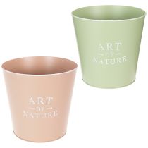 Artikel Runde Übertopfe aus Zink Art of Nature, 22 cm in Grün und Rosa, 2er-Set