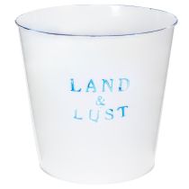 Artikel Blumentopf groß Weiß, Blau Metalldeko Übertopf Ø22×H21cm