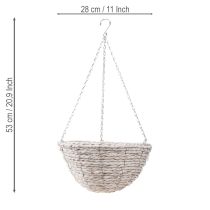 Artikel Hängender Blumentopf aus Stroh mit Metallgestell, Weiss, Ø28cm, H15cm, 2er-Set