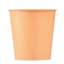 Artikel Blumentopf aus Metall Ø10,5cm H10,5cm in Pfirsich mit Blumenmotiv für Innen