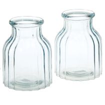Artikel Blumenvase Glas mit Rillenstruktur Blau Ø11cm H14,5cm 2er-Set