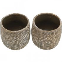 Artikel Keramik Blumentopf Boho Design Geflechtoptik Ø9cm H10,5cm Braun Weiss 2er Set