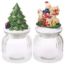 Artikel Bonbonglas-Set mit Keramikdeckel, 2-teilig, H 20 cm, Weihnachten, Teddy & Tannenbaum