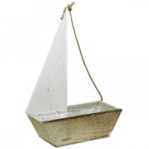 Artikel Deko-Schiff, Maritime Holzdeko, Segelboot zum Bepflanzen Weiß, Natur H37cm L25,5cm