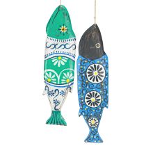 Artikel Bunter Fisch Holz Deko zum Hängen Blau und Grün 38cm 2St