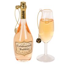 Artikel Baumanhänger-Set aus Glas Sektflasche und Sektglas 14cm Roségold 2 Stück