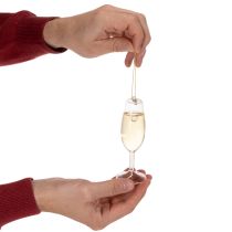 Artikel Sektflasche und Sektglas Anhänger-Set aus Glas 14cm Dekoration für Weihnachten und Silvester