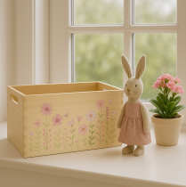 Artikel Holzbox mit Blumen- und Schmetterlingsmotiv, 30x18cm, Naturholz, Dekoration und Aufbewahrung