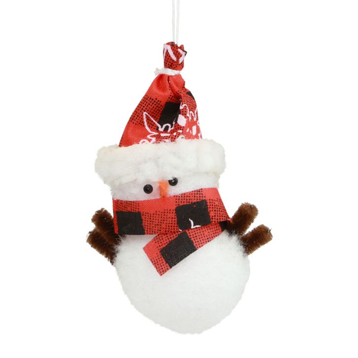 Artikel Christbaumschmuck Schneemann-Set aus Watte mit Mütze 9 cm Weiss-Braun 4 Stück