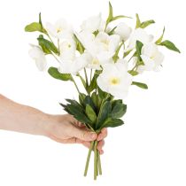 Artikel Christrose Kunstblume weiss, Dekobund 40 cm, 4 Stiele mit Blüten