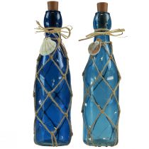 Artikel Glasflasche maritim Blaue Flaschen mit LED H28cm 2St