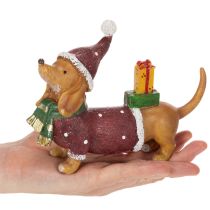 Artikel Dekofigur Dackel aus Polyresin 18 cm Rot-Grün-Braun für Weihnachten