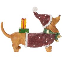 Artikel Dekofigur Dackel aus Polyresin 18 cm Rot-Grün-Braun für Weihnachten
