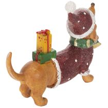 Artikel Dekofigur Dackel aus Polyresin 18 cm Rot-Grün-Braun für Weihnachten