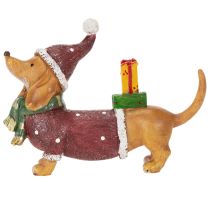 Artikel Dekofigur Dackel aus Polyresin 18 cm Rot-Grün-Braun für Weihnachten