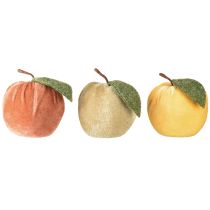 Artikel Deko-Apfel aus Samt mit Filzblatt Braun/Gelb Ø 7,5 cm H 9 cm 9 Stück