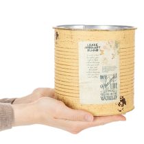 Artikel Deko-Pflanztopf aus Metall, Ø15,5cm, H15cm, Apricot mit Vintage-Motiv