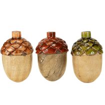 Artikel Deko Eicheln aus Holz 10 cm Grün Orange Rot - Tischdekoration Herbst 3er Set