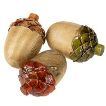 Artikel Deko Eicheln aus Holz 10 cm Grün Orange Rot - Tischdekoration Herbst 3er Set