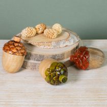 Artikel Deko Eicheln aus Holz 10 cm Grün Orange Rot - Tischdekoration Herbst 3er Set