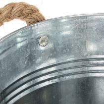 Artikel Deko Eimer Blumentopf Metall Ø20cm mit Seilgriffen Silber