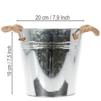Artikel Deko Eimer Blumentopf Metall Ø20cm mit Seilgriffen Silber