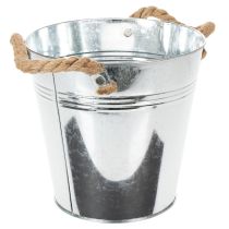 Artikel Deko Eimer Blumentopf Metall Ø20cm mit Seilgriffen Silber
