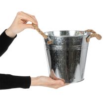 Artikel Deko Eimer Blumentopf Metall Ø20cm mit Seilgriffen Silber