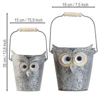 Artikel Deko-Zinkeimer Eule mit Henkel Ø15/19cm 2er-Set für Innen- und Aussendekoration
