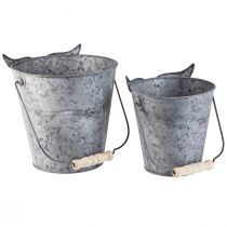Artikel Deko-Zinkeimer Eule mit Henkel Ø15/19cm 2er-Set für Innen- und Aussendekoration