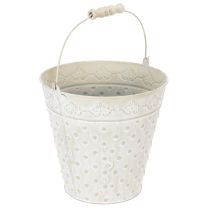 Artikel Deko-Eimer aus Metall Weiss Ø20,5 cm mit Holz-Henkel für Pflanzen und Dekoration