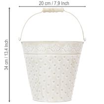 Artikel Deko-Eimer aus Metall Weiss Ø20,5 cm mit Holz-Henkel für Pflanzen und Dekoration