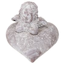 Artikel Dekofigur Engel auf Herz aus Steinguss, 15×13,5×12 cm, rotbraun-weiss gewaschen