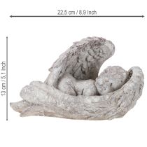 Artikel Schlafender Engel aus Kunststein mit Flügeln 22,5 cm antik grau für Dekoration und Gedenken
