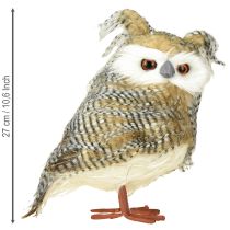 Artikel Deko-Eule aus Kunstfell, Braun-Weiss-Schwarz, Styropor mit Drahtfüssen, H27cm, Herbst- und Winterdekoration