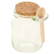 Artikel Dekogläser aus grünem Glas mit Korkdeckel und Holzlöffel – Ø 7 cm, H 10 cm, 2 Stück