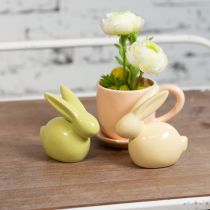 Artikel Keramik-Dekofiguren Hase 8,5 cm Gelb Grün Braun für Ostern 3er-Set