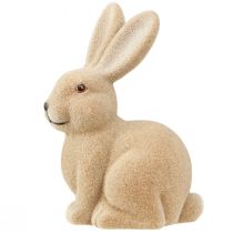 Artikel Deko Hase sitzend aus beflocktem Kunststoff in Hellbraun, Höhe 22 cm für Osterdekoration