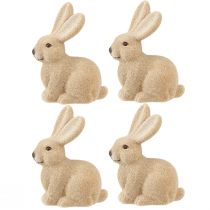 Artikel Dekofigur Hasen Sitzen Beflockt Braun Höhe 15 cm – 4er-Set