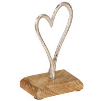 Artikel Deko Herz Metall Holz in Natur Silber 7,5x5x13cm 3St