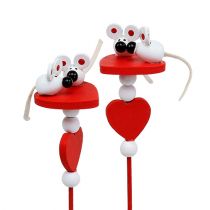 Artikel Deko-Herzen mit Mäusen am Stab Rot 12St