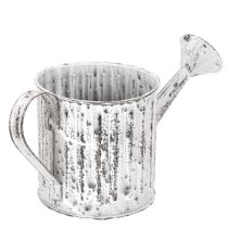 Artikel Deko-Pflanzkanne aus Metall, Ø10,5cm, silber/weiss, mit Rillenstruktur