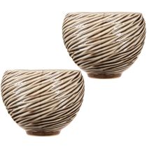 Artikel Deko-Schale und Blumentopf aus Keramik Ø15cm Spiralmuster Beige Braun 2er-Set