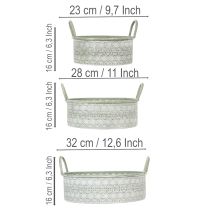 Artikel Deko-Schale Metall mit Griffen im 3er-Set Ø23/28/32cm Weiss-Gewaschen Grün Vintage Look